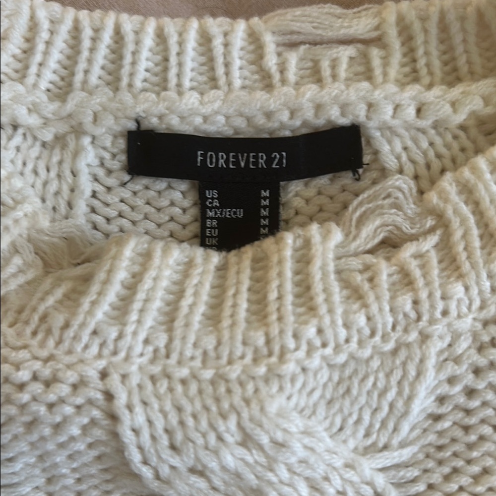 White Cable Knit Crew Neck Sweater - Picture 2 of 4